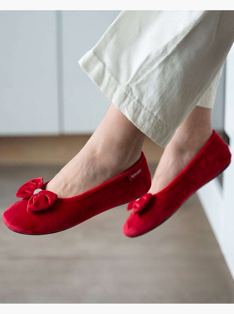 Pantofole ballerine sottopiede in memory foam microvelour donna Rosso pomodoro - Kiabi