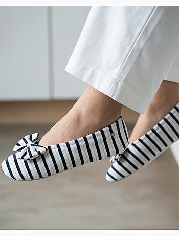 Pantofole ballerine suola in cuoio conciato al vegetale, donna isotoner