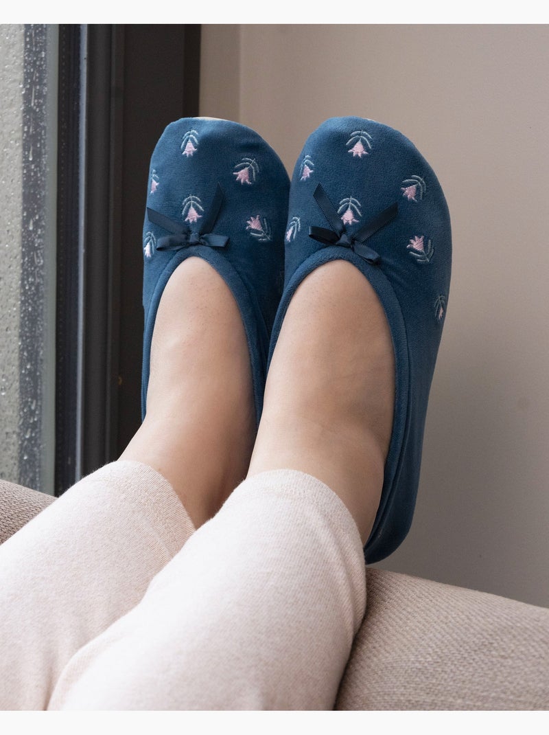 Pantofole ballerine suola in cuoio conciato al vegetale, donna isotoner Blu pavone - Kiabi
