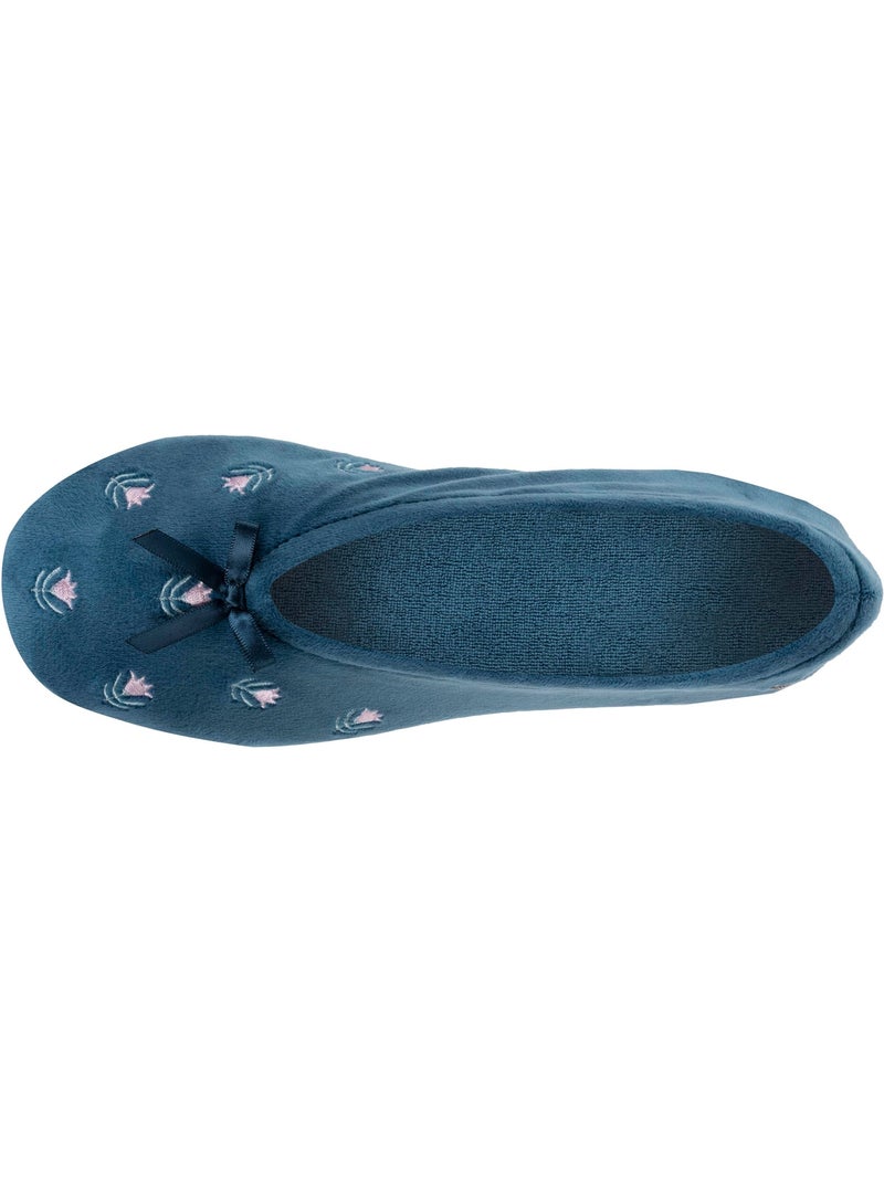 Pantofole ballerine suola in cuoio conciato al vegetale, donna isotoner Blu pavone - Kiabi