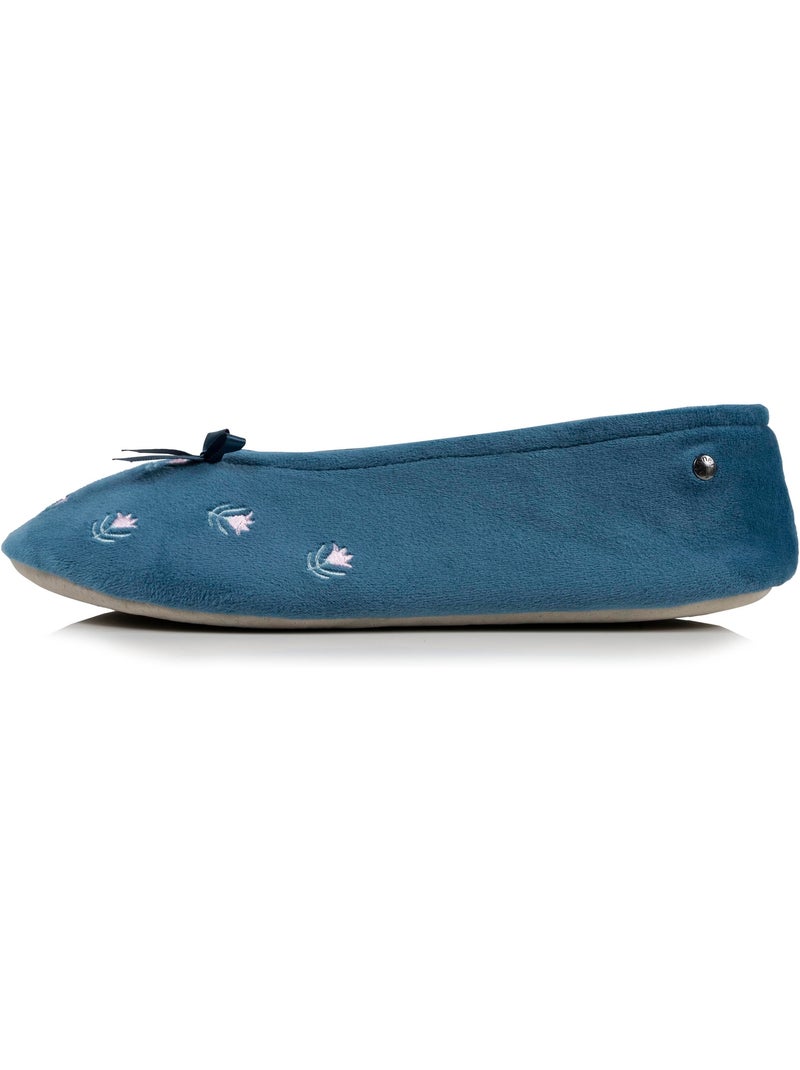 Pantofole ballerine suola in cuoio conciato al vegetale, donna isotoner Blu pavone - Kiabi