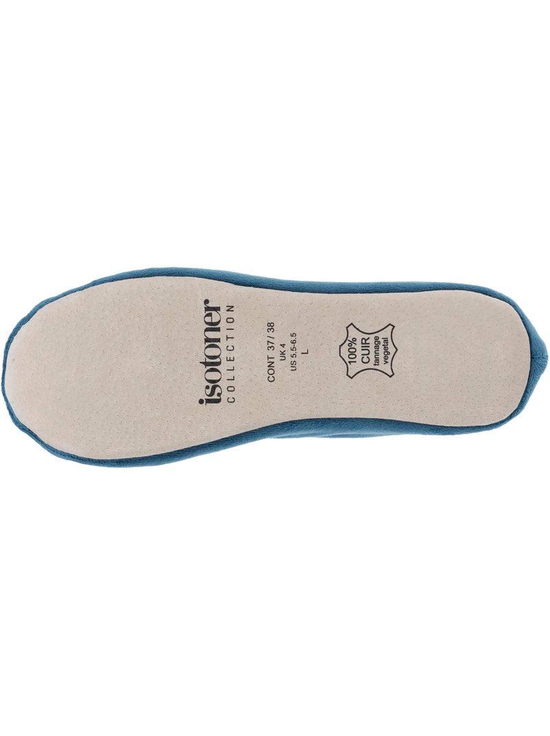 Pantofole ballerine suola in cuoio conciato al vegetale, donna isotoner Blu pavone - Kiabi