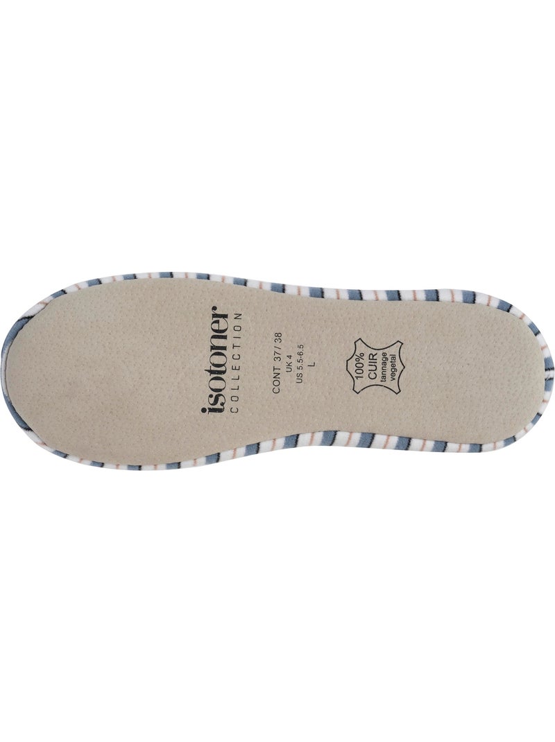 Pantofole ballerine ultraconfortevole, suola in cuoio, donna Bianco Blu - Kiabi