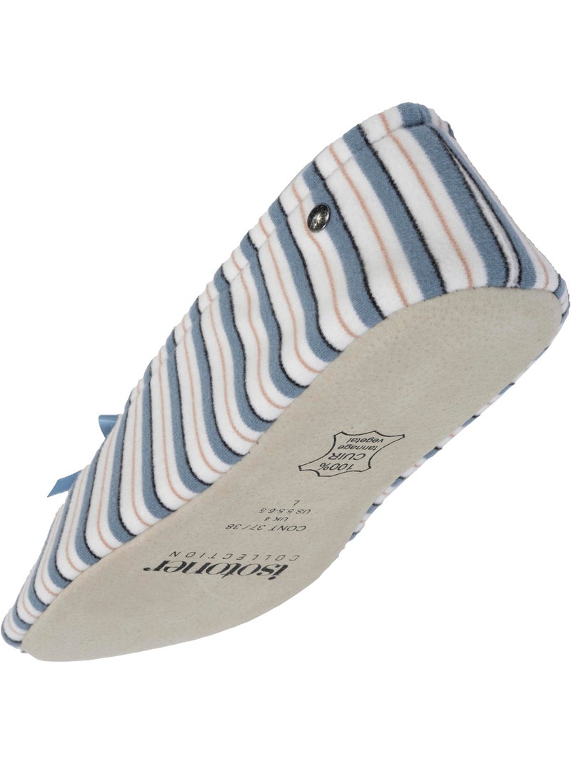 Pantofole ballerine ultraconfortevole, suola in cuoio, donna Bianco Blu - Kiabi