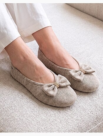 Pantofole ballerine suola in cuoio conciato al vegetale, donna isotoner