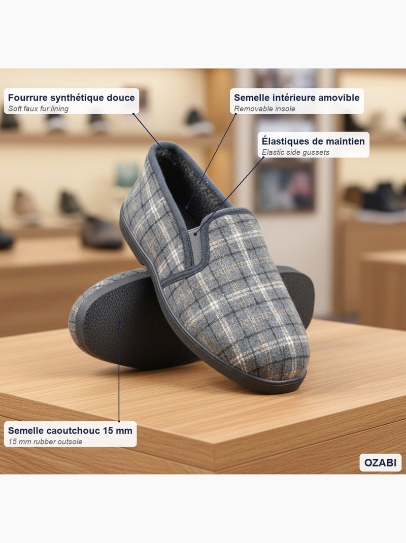 Pantofole charentaise uomo foderate a quadri ozabi Grigio - Kiabi