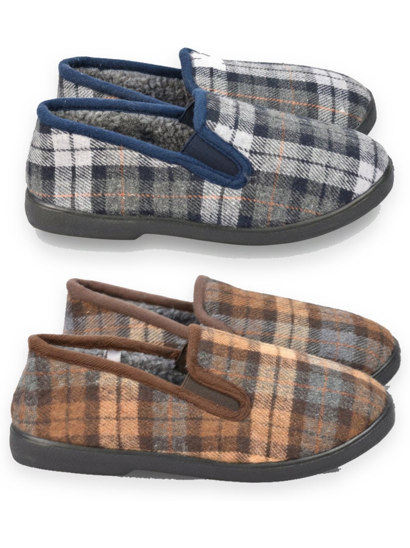 Pantofole charentaise uomo ozabi confezione da 2 paia suola antiscivolo Blu Marrone Blu - Kiabi