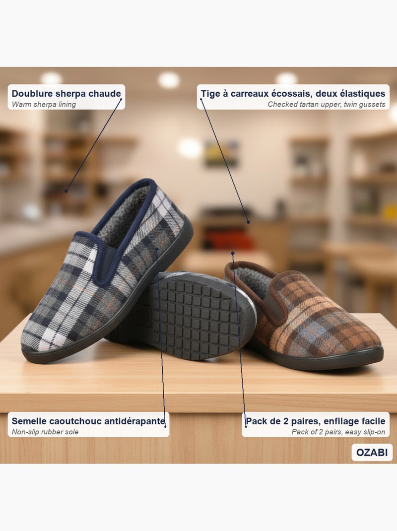 Pantofole charentaise uomo ozabi confezione da 2 paia suola antiscivolo Blu Marrone Blu - Kiabi
