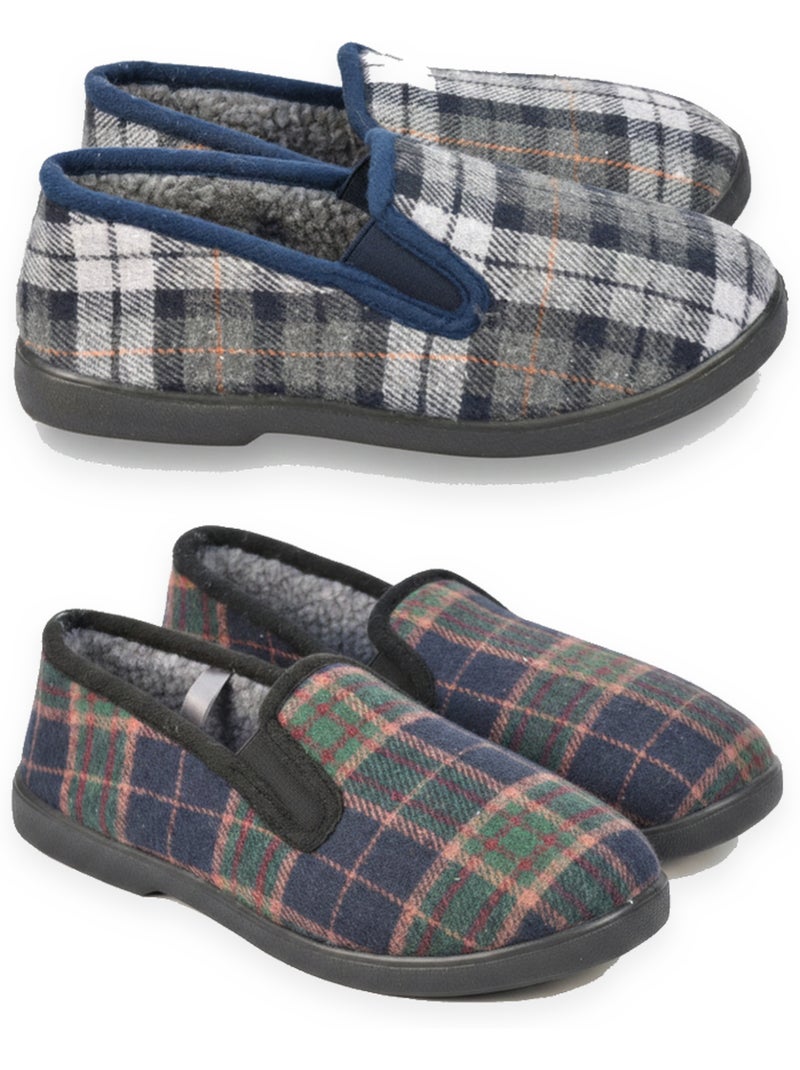 Pantofole charentaise uomo ozabi confezione da 2 paia suola antiscivolo Blu Verde - Kiabi