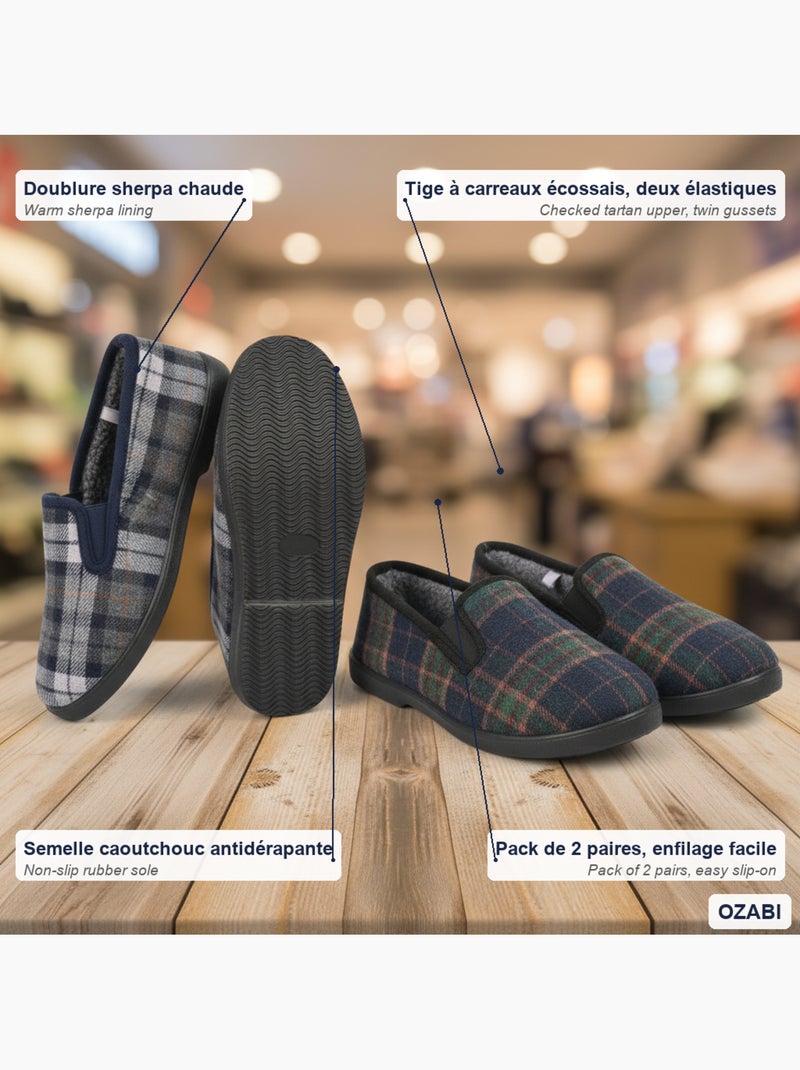 Pantofole charentaise uomo ozabi confezione da 2 paia suola antiscivolo Blu Verde - Kiabi