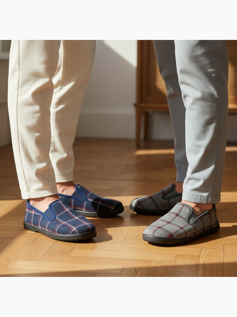 Pantofole charentaise uomo ozabi confezione da 2 paia suola antiscivolo Grigio blu - Kiabi