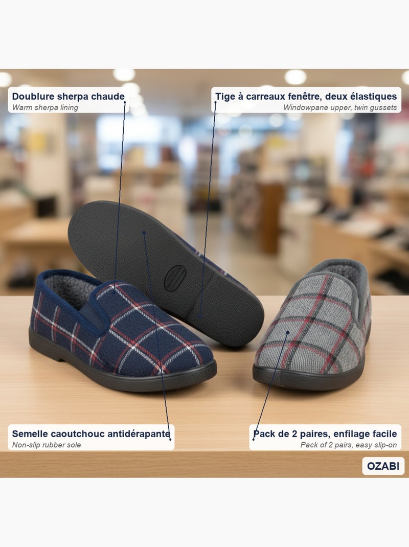 Pantofole charentaise uomo ozabi confezione da 2 paia suola antiscivolo Grigio blu - Kiabi