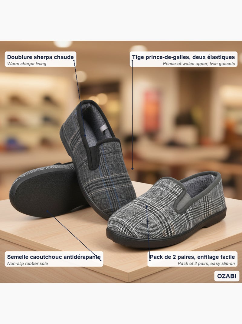 Pantofole charentaise uomo ozabi confezione da 2 paia suola antiscivolo Grigio grigio chiaro - Kiabi