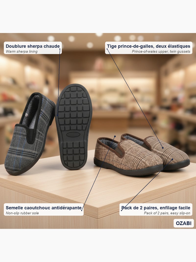 Pantofole charentaise uomo ozabi confezione da 2 paia suola antiscivolo Marrone/Multicolore - Kiabi