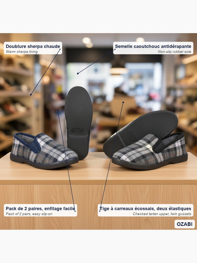 Pantofole charentaise uomo ozabi confezione da 2 paia suola antiscivolo Nero Blu - Kiabi