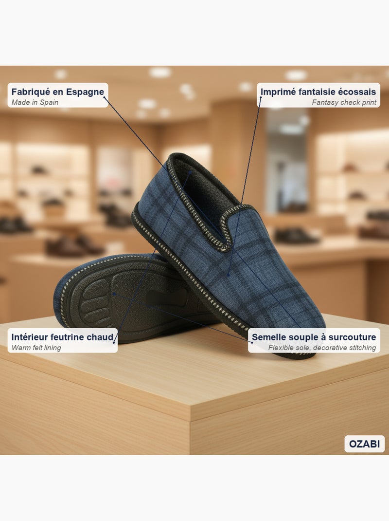 Pantofole charentaise uomo ozabi ricamo fantasia Blu scuro - Kiabi