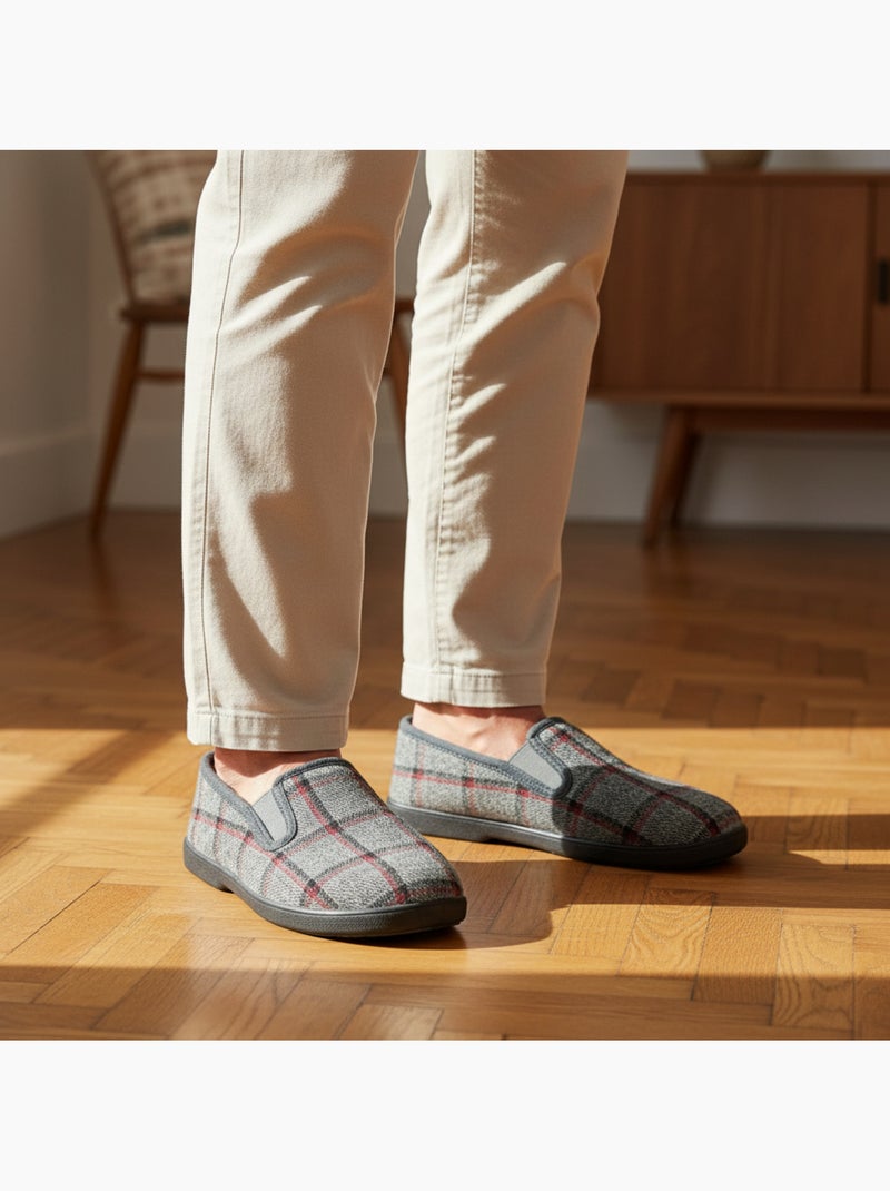 Pantofole charentaise uomo scozzese antiscivolo ozabi Grigio - Kiabi
