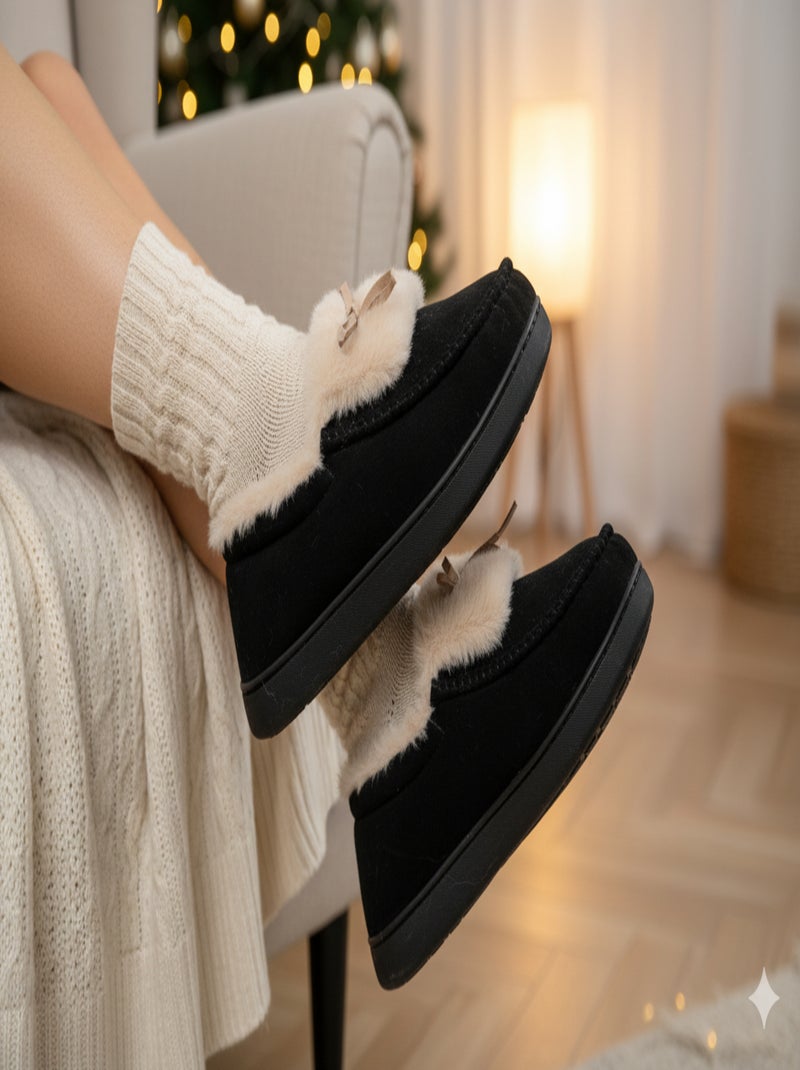 Pantofole Charentaises donna Velluto MD10154 Nero - Kiabi