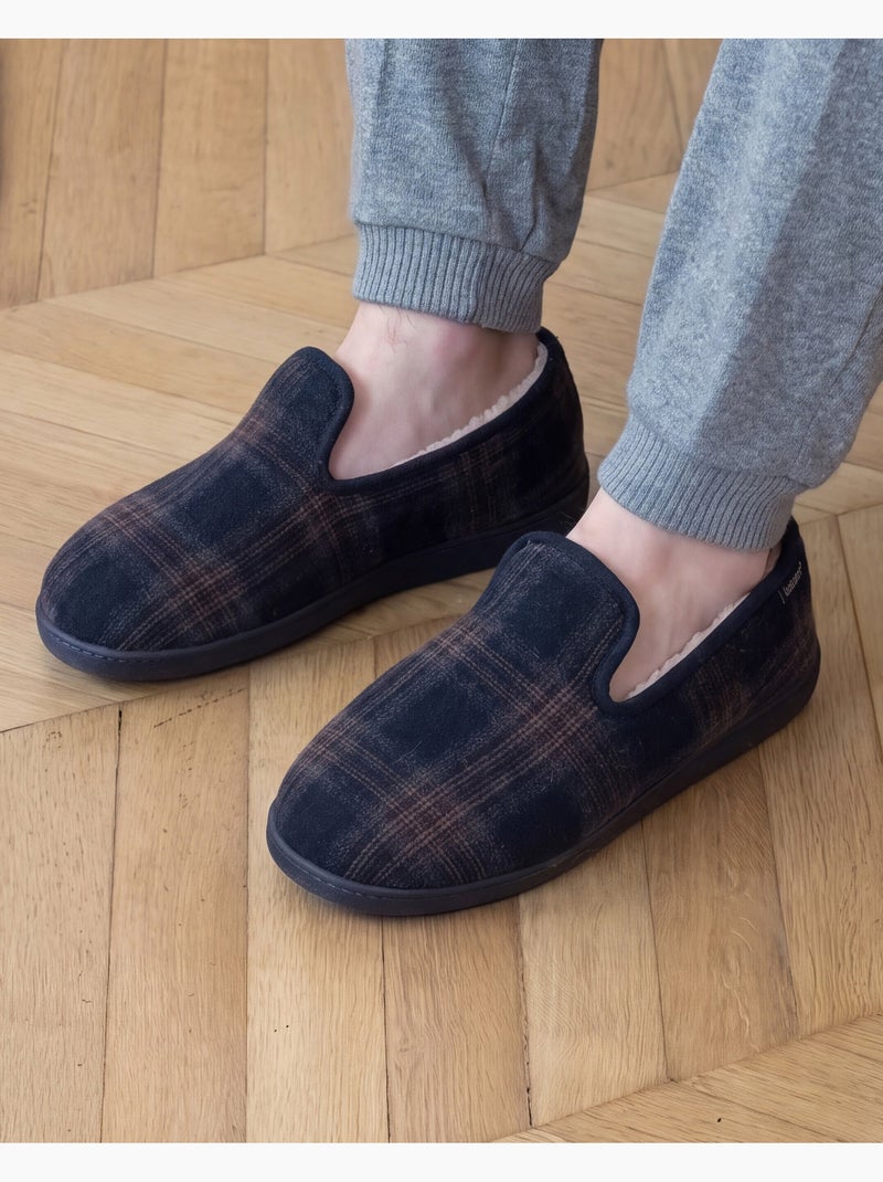 Pantofole chiuse suola in lana ergonomica, schiuma a uomo Blu Marrone - Kiabi