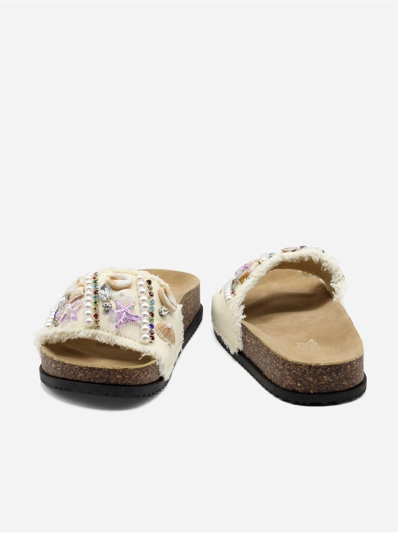 Pantofole con dettagli in perline Bianco - Kiabi