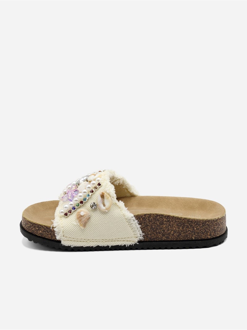 Pantofole con dettagli in perline Bianco - Kiabi