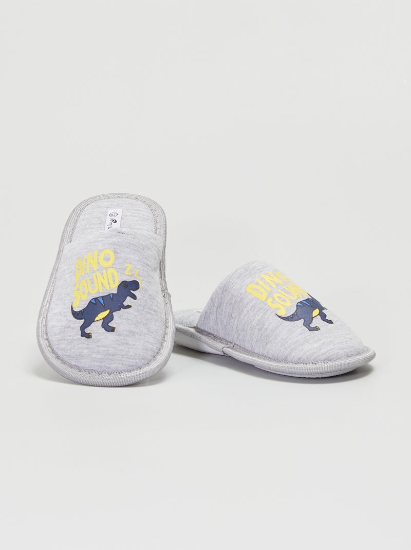 Pantofole con stampa 'Dino Sound' grigio - Kiabi