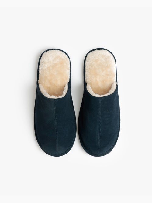 Pantofole da casa ADMAS in pelle scamosciata blu navy da uomo - Kiabi