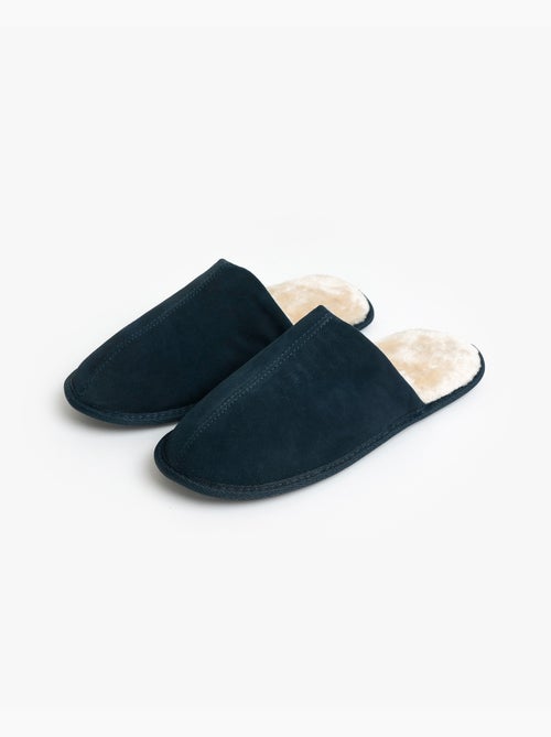 Pantofole da casa ADMAS in pelle scamosciata blu navy da uomo - Kiabi