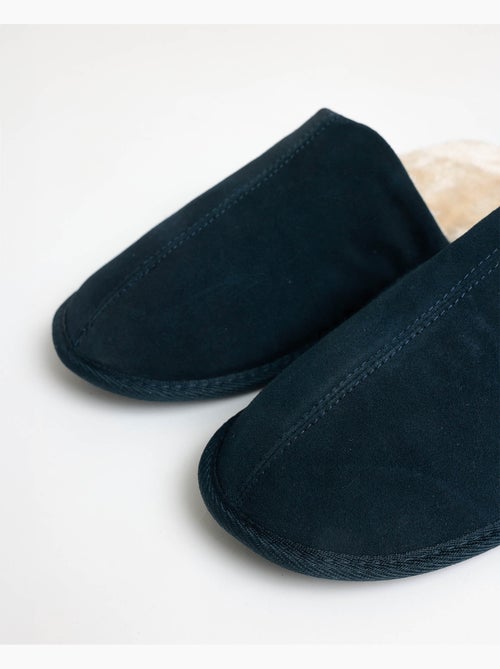 Pantofole da casa ADMAS in pelle scamosciata blu navy da uomo - Kiabi