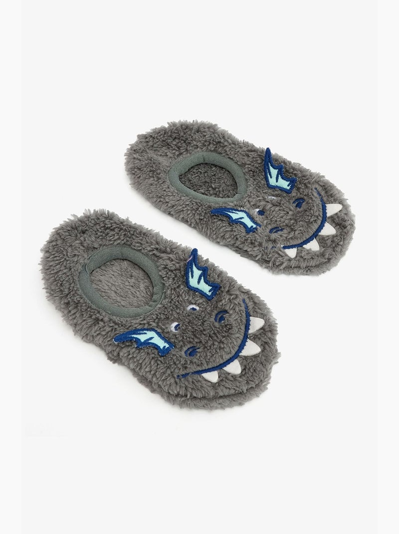 Pantofole da casa bambino con ricamo drago, accessorio e suola antiscivolo penti Grigio nero - Kiabi