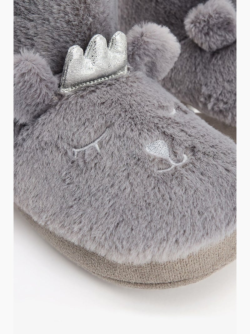 Pantofole da casa softy ricamate con animale penti Grigio - Kiabi