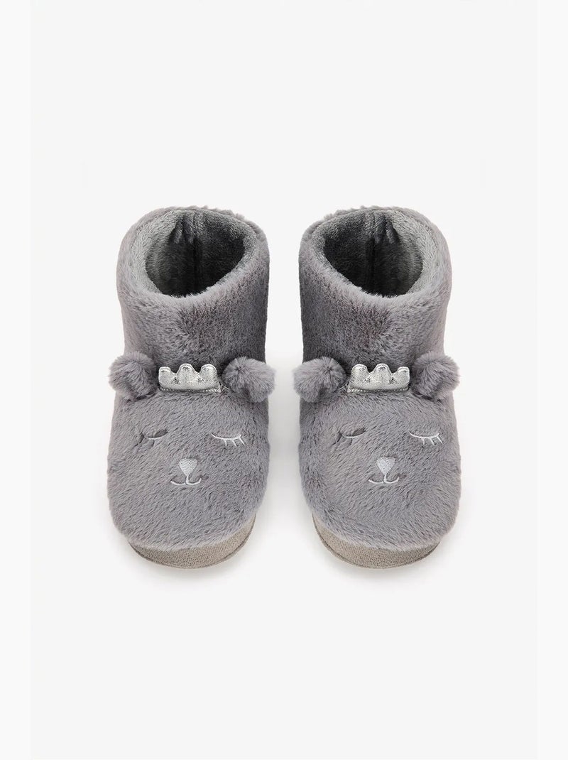 Pantofole da casa softy ricamate con animale penti Grigio - Kiabi