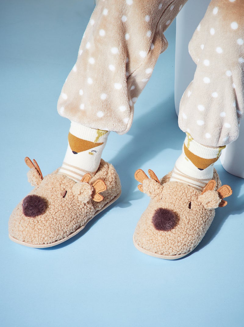 Pantofole di Natale con decorazione BEIGE - Kiabi