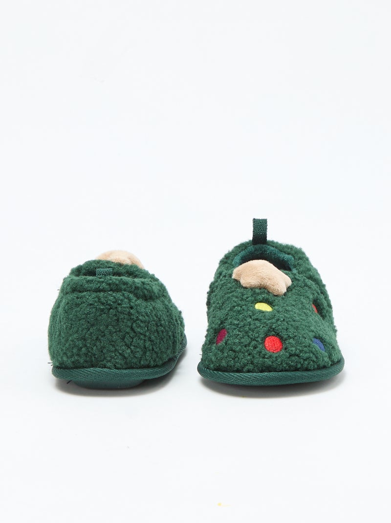 Pantofole divertenti in similpelle scamosciata a tema natalizio Verde - Kiabi