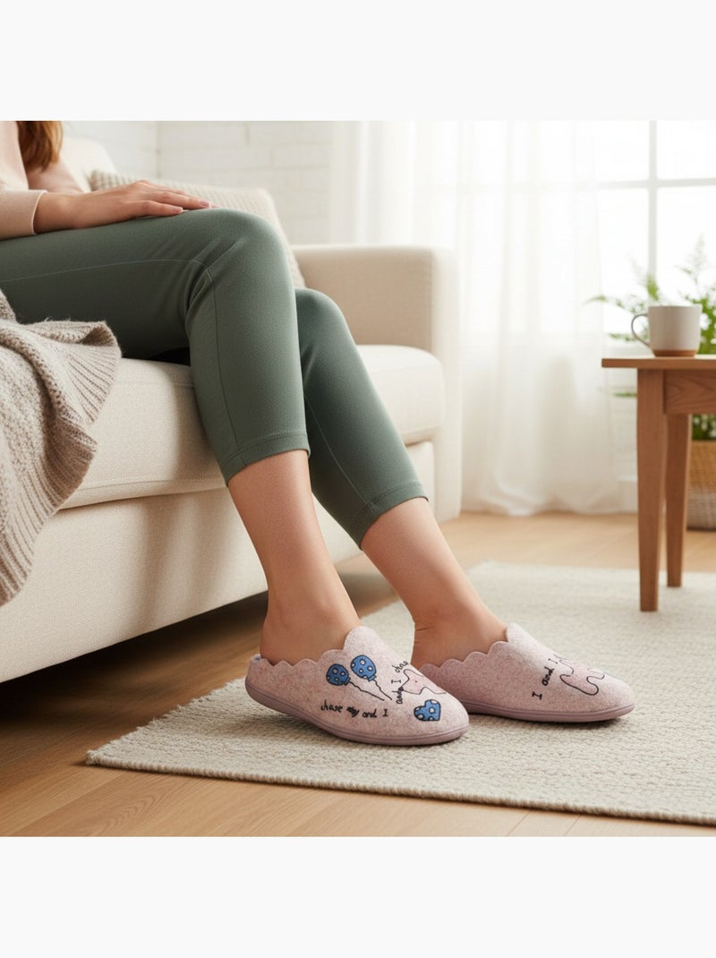 Pantofole donna aperte ozabi, feltro stampato, collo sfrangiato Rosa - Kiabi