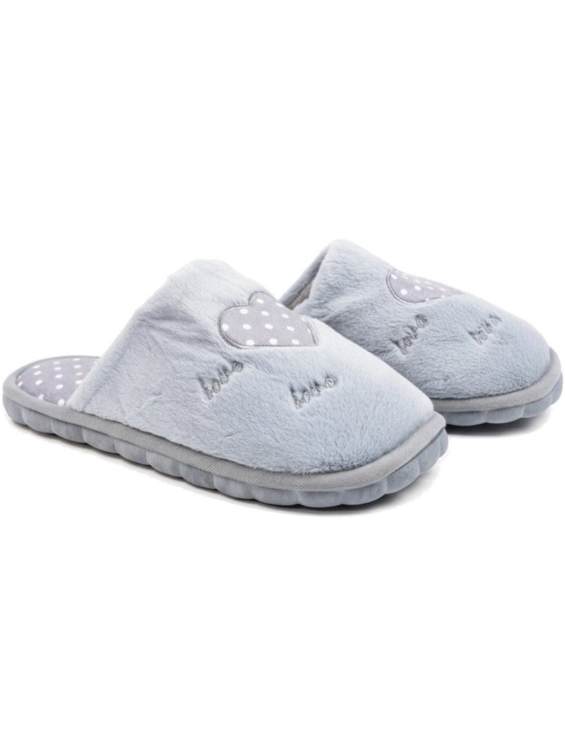 Pantofole donna aperte ozabi, finta pelliccia, cuore pois ricamato love Grigio - Kiabi