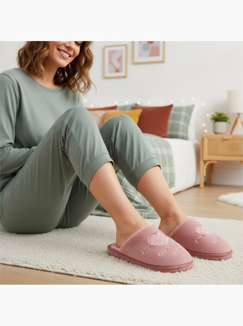 Pantofole donna aperte ozabi, finta pelliccia, cuore pois ricamato love Lilla chiaro - Kiabi