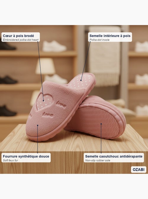 Pantofole donna aperte ozabi, finta pelliccia, cuore pois ricamato love - Kiabi Pantofole donna aperte ozabi, finta pelliccia, cuore pois ricamato love - Kiabi