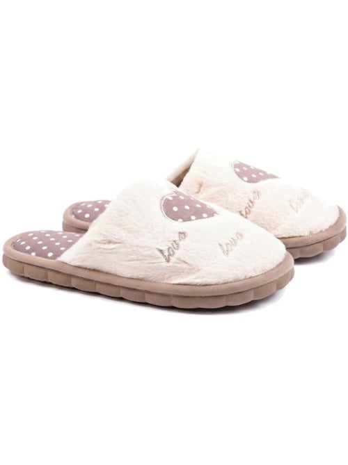 Pantofole donna aperte ozabi, finta pelliccia, cuore pois ricamato love - Kiabi Pantofole donna aperte ozabi, finta pelliccia, cuore pois ricamato love - Kiabi