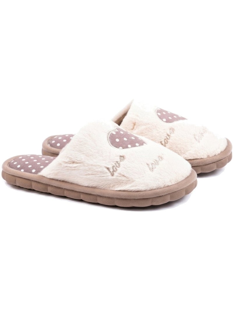 Pantofole donna aperte ozabi, finta pelliccia, cuore pois ricamato love Marrone - Kiabi