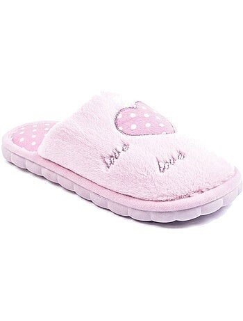 Pantofole donna aperte ozabi, finta pelliccia, cuore pois ricamato love