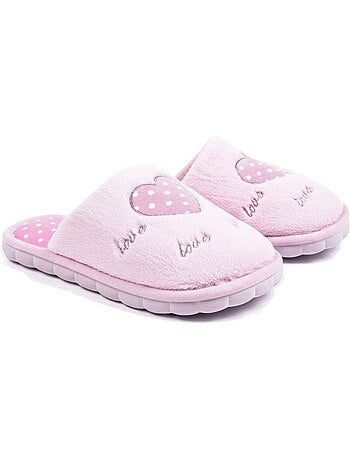 Pantofole donna aperte ozabi, finta pelliccia, cuore pois ricamato love