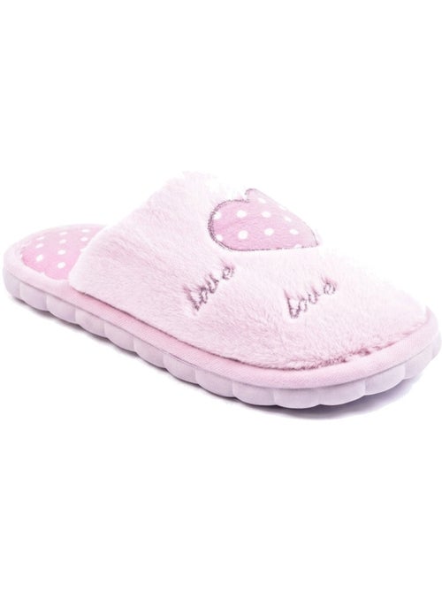 Pantofole donna aperte ozabi, finta pelliccia, cuore pois ricamato love - Kiabi Pantofole donna aperte ozabi, finta pelliccia, cuore pois ricamato love - Kiabi