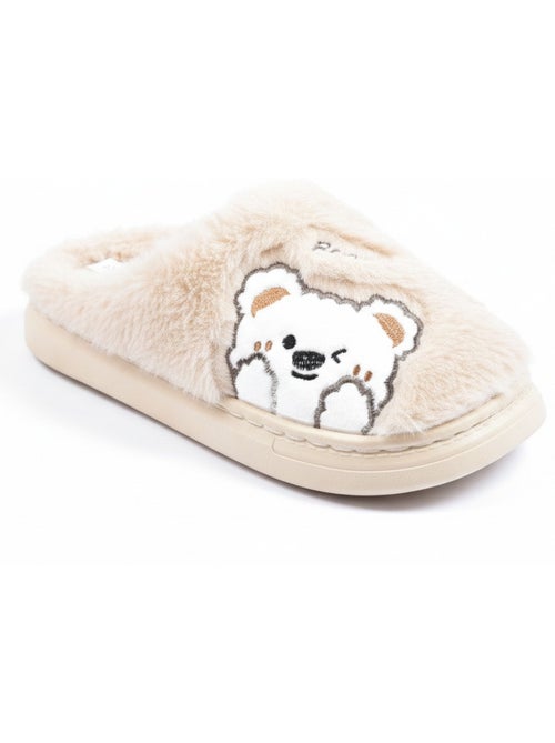 Pantofole donna aperte ozabi, peluche sintetica, orso ricamato - Kiabi Pantofole donna aperte ozabi, peluche sintetica, orso ricamato - Kiabi