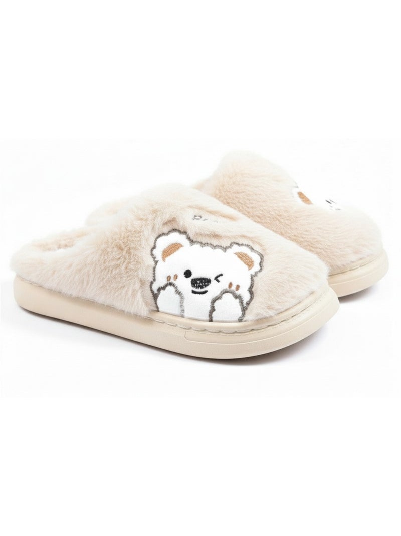 Pantofole donna aperte ozabi, peluche sintetica, orso ricamato Beige - Kiabi