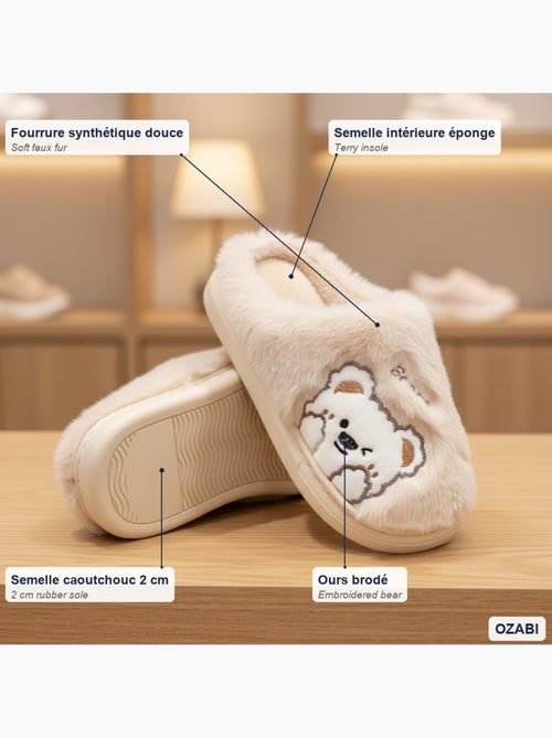Pantofole donna aperte ozabi, peluche sintetica, orso ricamato - Kiabi Pantofole donna aperte ozabi, peluche sintetica, orso ricamato - Kiabi