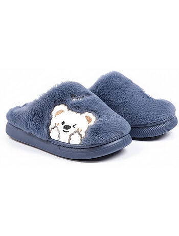 Pantofole donna aperte ozabi, peluche sintetica, orso ricamato