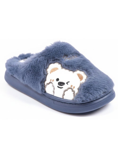 Pantofole donna aperte ozabi, peluche sintetica, orso ricamato - Kiabi Pantofole donna aperte ozabi, peluche sintetica, orso ricamato - Kiabi