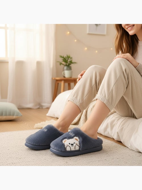 Pantofole donna aperte ozabi, peluche sintetica, orso ricamato - Kiabi Pantofole donna aperte ozabi, peluche sintetica, orso ricamato - Kiabi