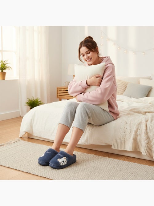 Pantofole donna aperte ozabi, peluche sintetica, orso ricamato - Kiabi Pantofole donna aperte ozabi, peluche sintetica, orso ricamato - Kiabi